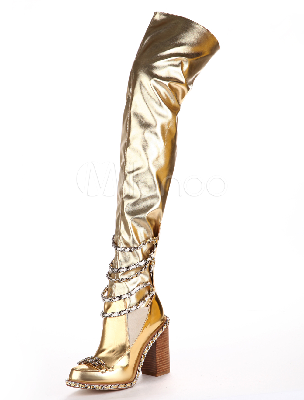 gold platform knee high boots