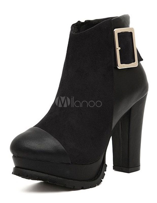 Cremallera negro elegante Micro gamuza superior grueso botines para Cremallera negro elegante Micro gamuza superior grueso para botines para grueso 3d5bd2