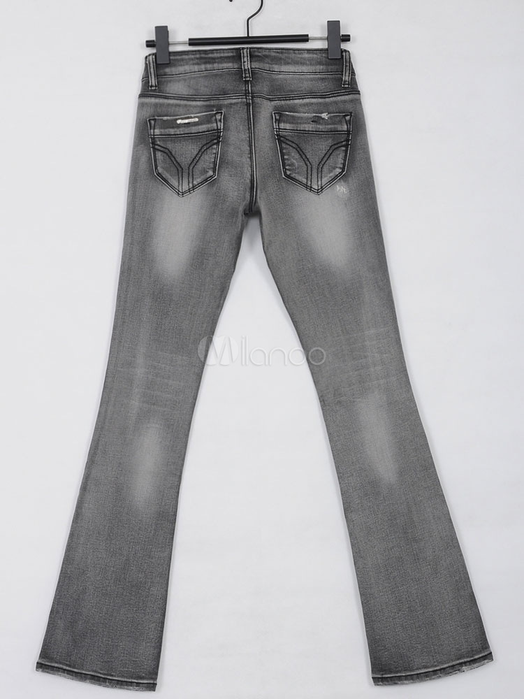 Comfortable Gray Low Rise Waist Denim Women's Jeans