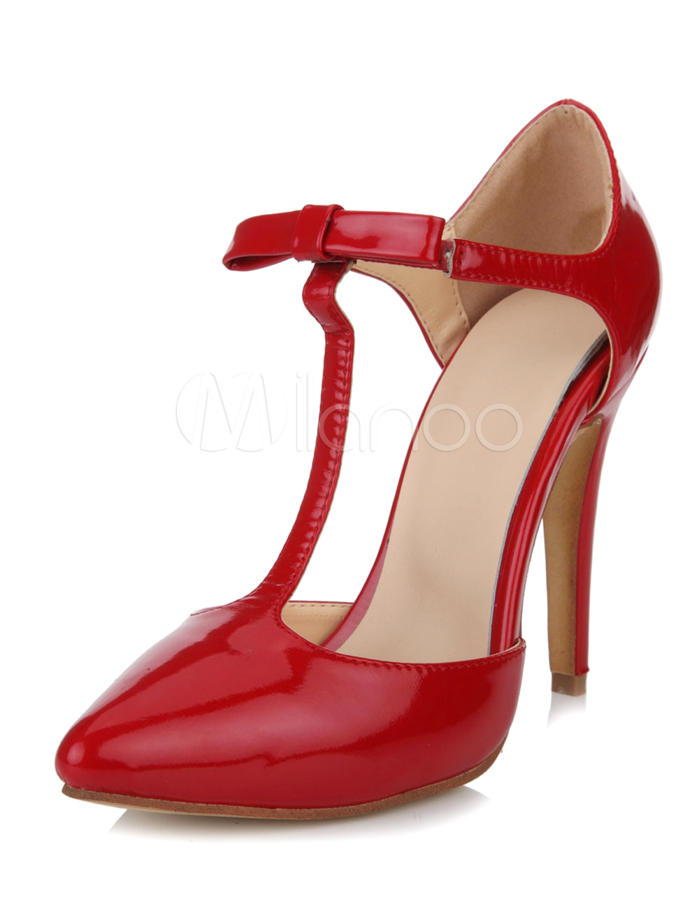 Attractive Red Stiletto Heel Patent PU Pointy Toe Shoes - Milanoo.com