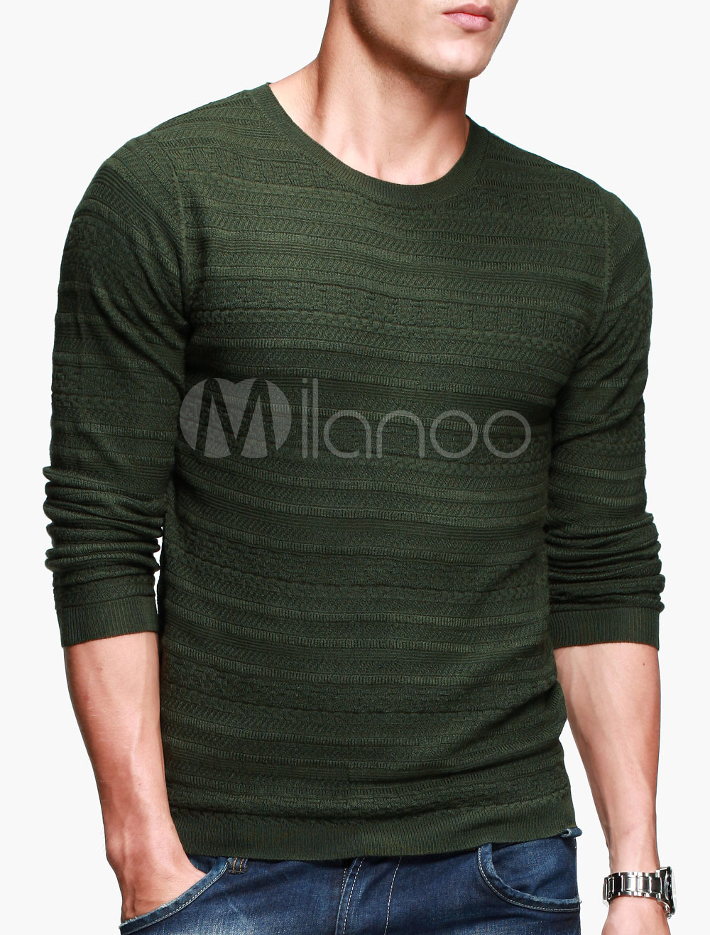Fantastic Crewneck Solid Color Nylon Men's Pullover Knitwear - Milanoo.com