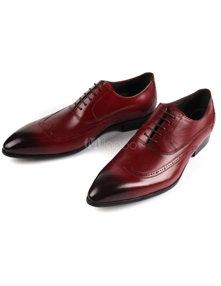 Mahogany Almond Toe Strappy Cowhide Fashion Man's Dress Shoes - Milanoo.com