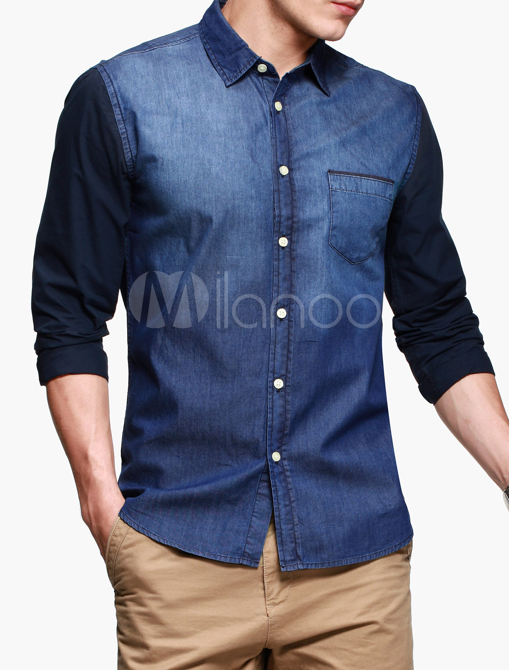 Blue Spread Neck Pockets Distressed Pure Cotton Casual Shirt For Men ...