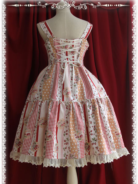 Sweet Straps Neck Pleated Cotton Slub Cute Lolita Jumper Skirt ...