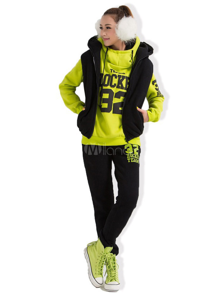 Tuta sportiva tre pezzi verde lime casual bicolore in cotone con maniche  lunghe - Milanoo.com