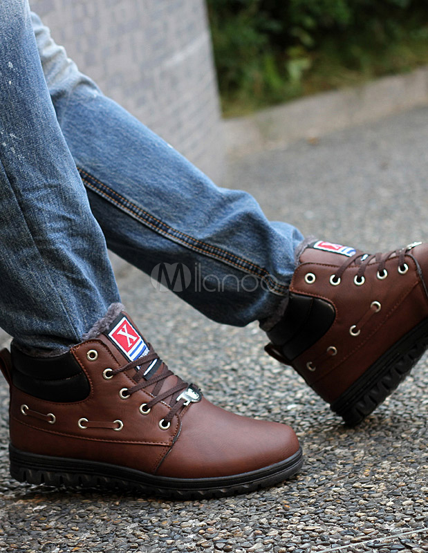 PU Leather Grommets Round Toe Modern Athletic Shoes for Men