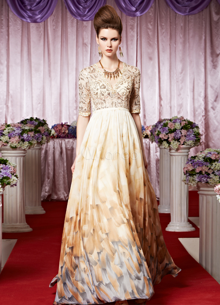 V Neck Half Sleeves Sequin A Line Prom Dress Milanoo V Neck Half Sleeves Sequin A Line Prom Dress No 1