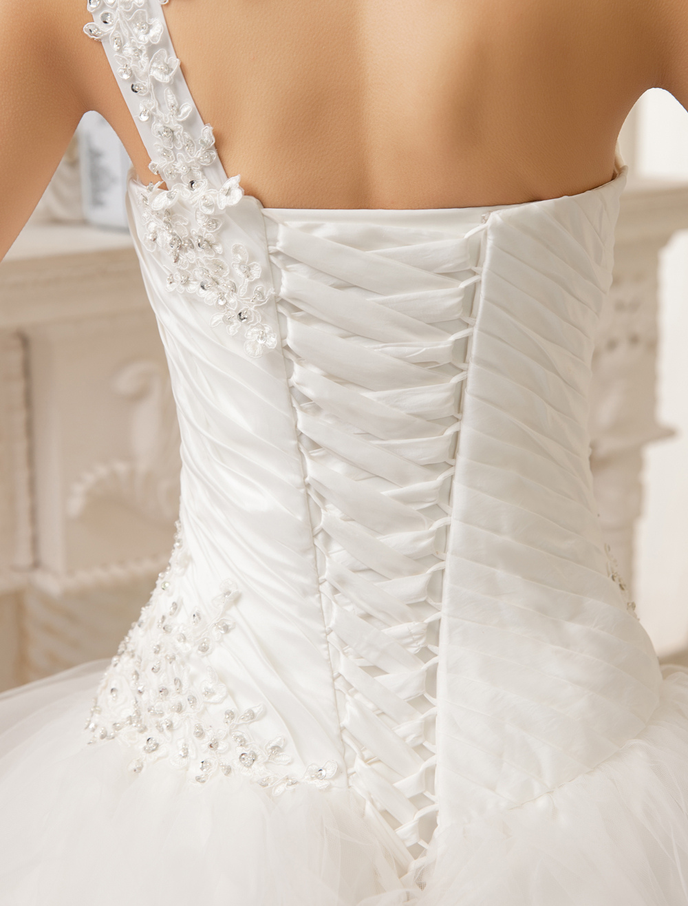 2014 New Wedding Dress One Shoulder Ruffles - Milanoo.com