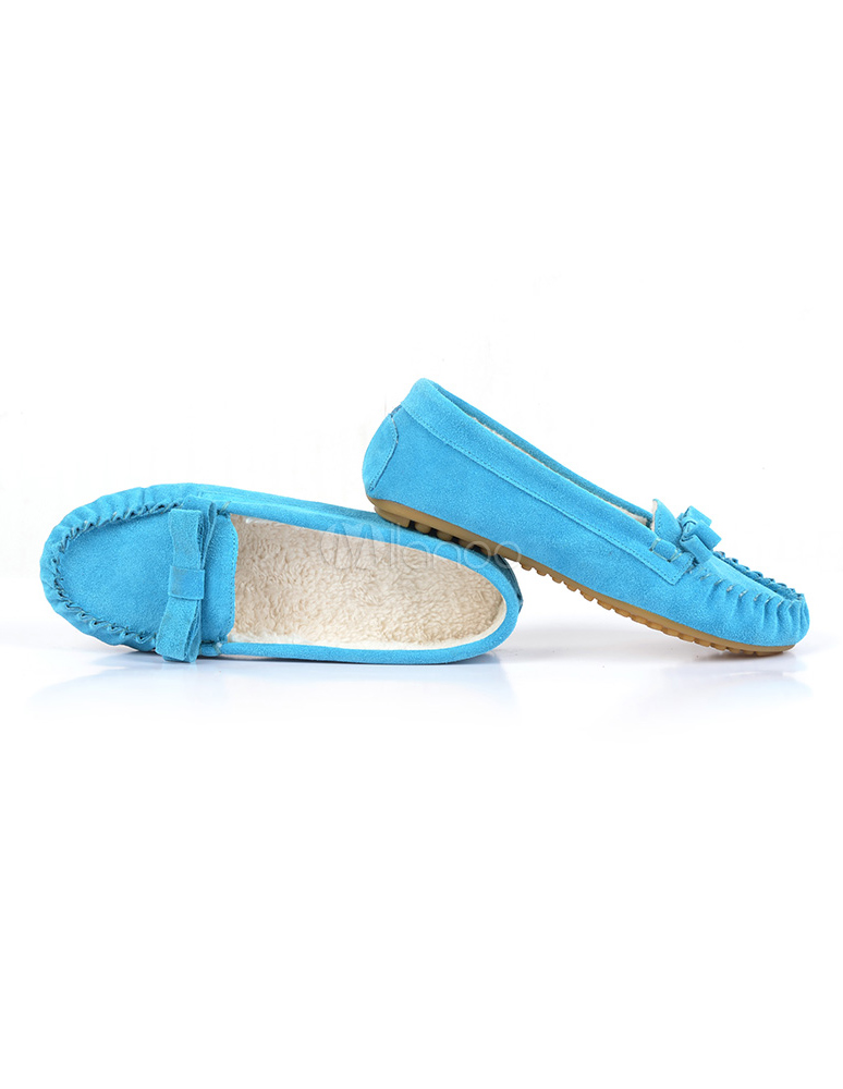 Cowhide Round Toe Bow Casual Women's Loafers - Milanoo.com