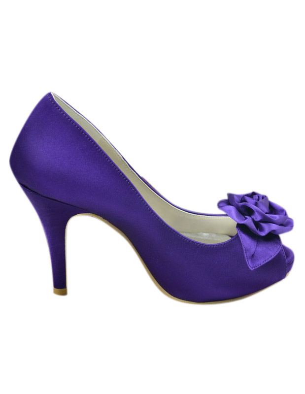 Fabulous Purple Antique Design Peep Toe Silk And Satin Pumps For Bride ...
