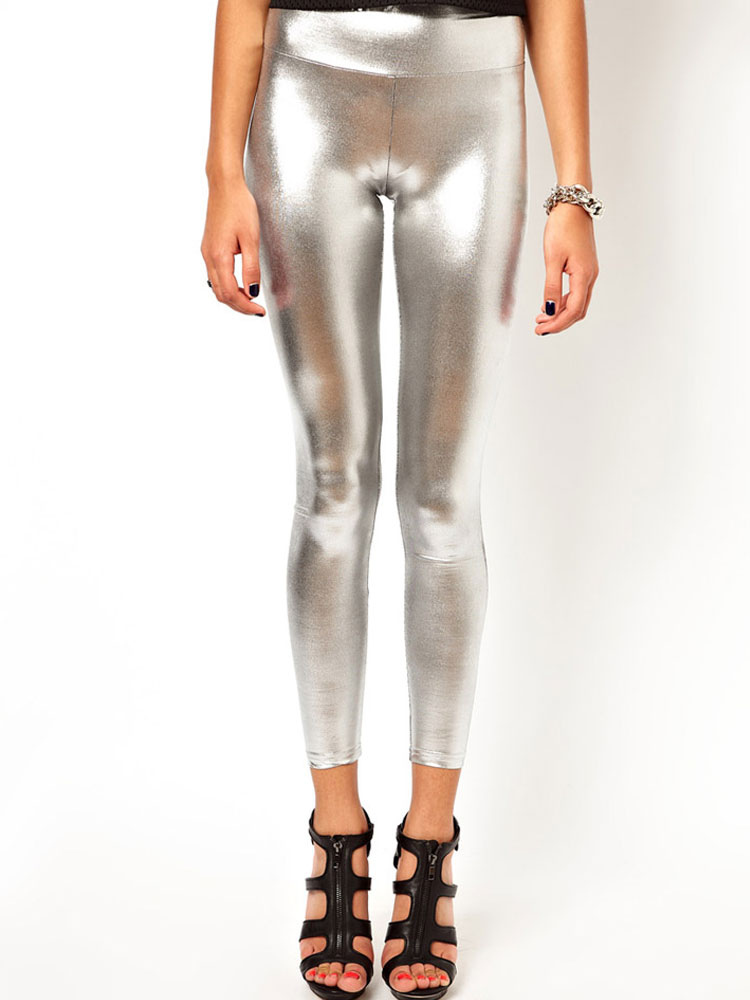 Silver PU Leather Leggings - Milanoo.com