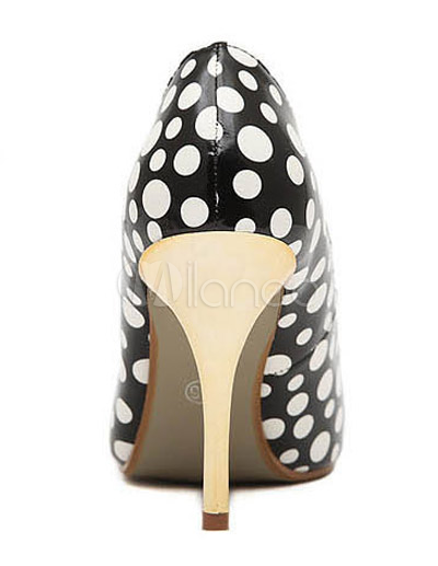 Polka Dot Black Stiletto Heel Patent Pu Pointy Toe Shoes