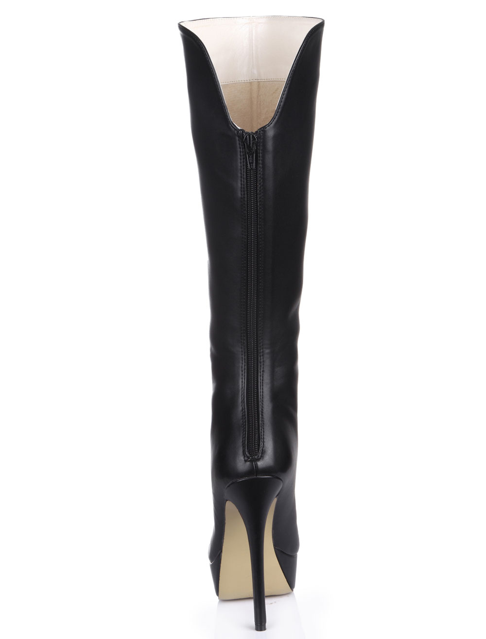 Charming Platform Black High knee boots Almond Toe Stiletto Heel ...