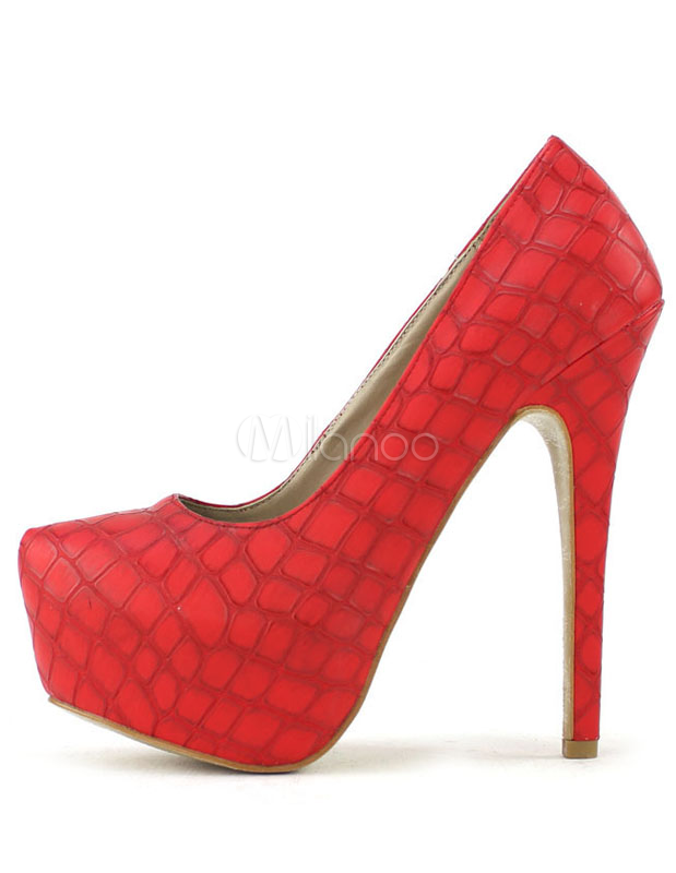 Red Stiletto Heel PU Leather Elegant Platform Pumps For Women - Milanoo.com