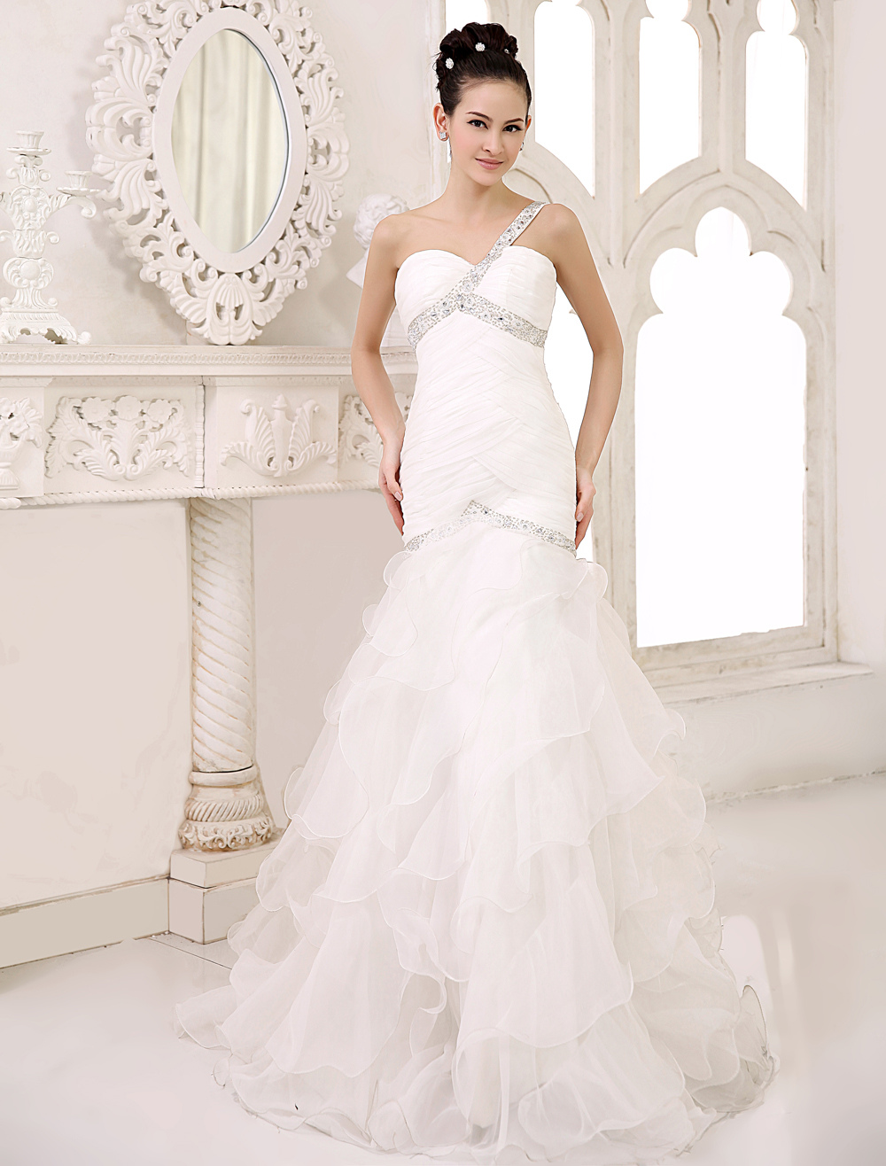 Chic Sweep Ivory Ruched Bridal Mermaid Wedding Dress with Sweetheart ...