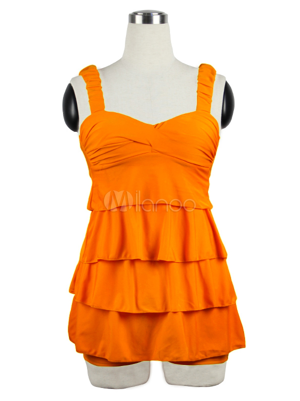 Popular Solid Color Tiered Layered Lady's Swimdress - Milanoo.com