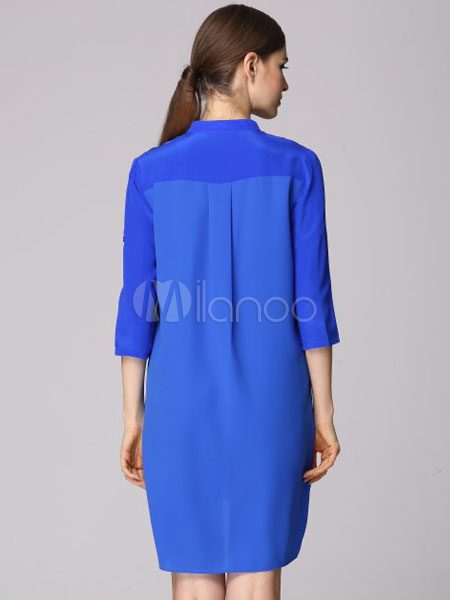 3/4 Length Sleeves Solid Color Silk Fantastic Woman's Shift Dress