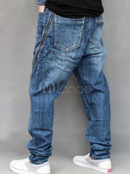 Special Blue Solid Color Denim Mens Harem Jeans - Milanoo.com