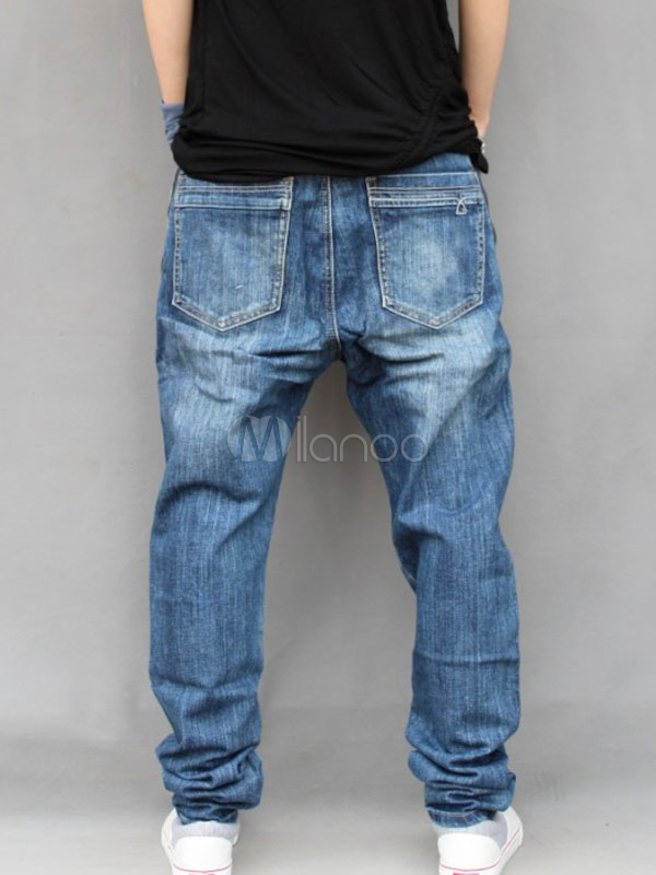 Special Blue Solid Color Denim Mens Harem Jeans - Milanoo.com