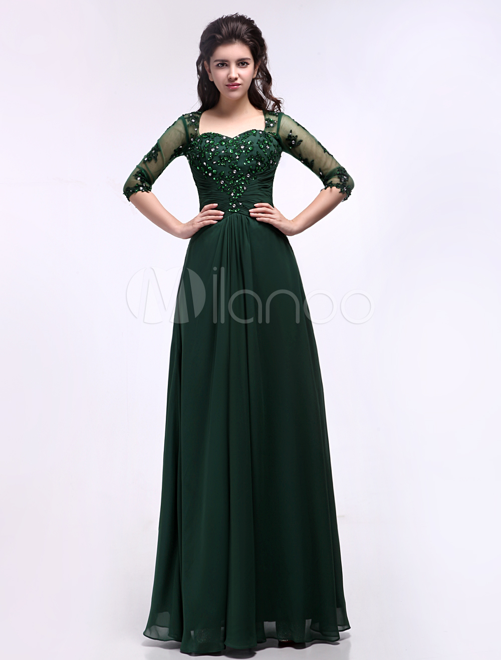 Dark Green A line Sweetheart Neck Applique Chiffon Bridal Mother