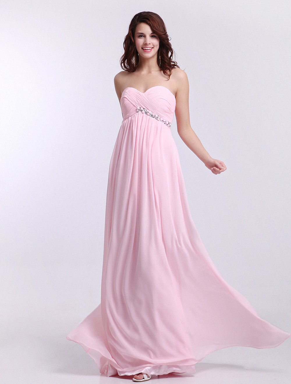 Pink Chiffon Sweetheart Empire Waist Bridesmaid Dress Milanoo - Milanoo.com
