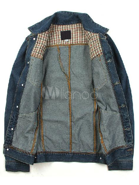 Vintage Largo Con Collo Denim Stile Moderno Chic Blu In Giubbotto wzCvx