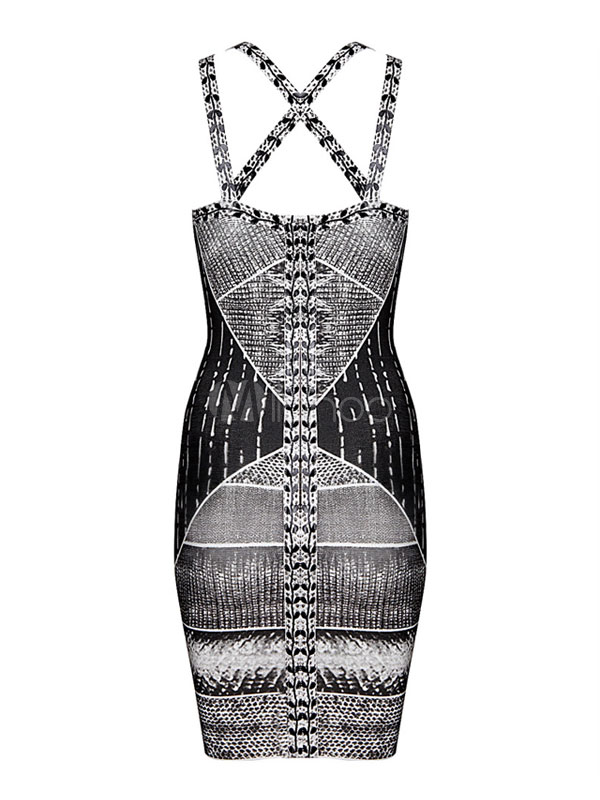 Gray Sleeveless Artwork Rayon Quality Bodycon Dress