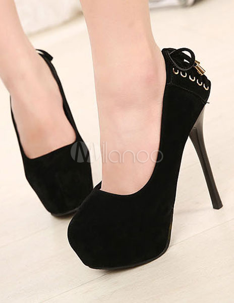 Attractive Black Almond Toe Terry Womens Platform Pumps - Milanoo.com