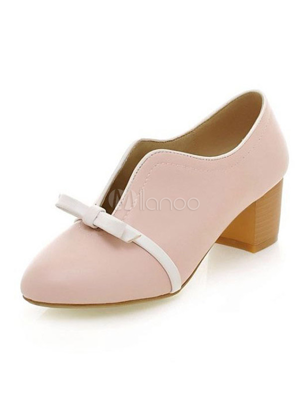 Zapatos de tacón medio de de color-blocking con lazo de moda - Milanoo.com
