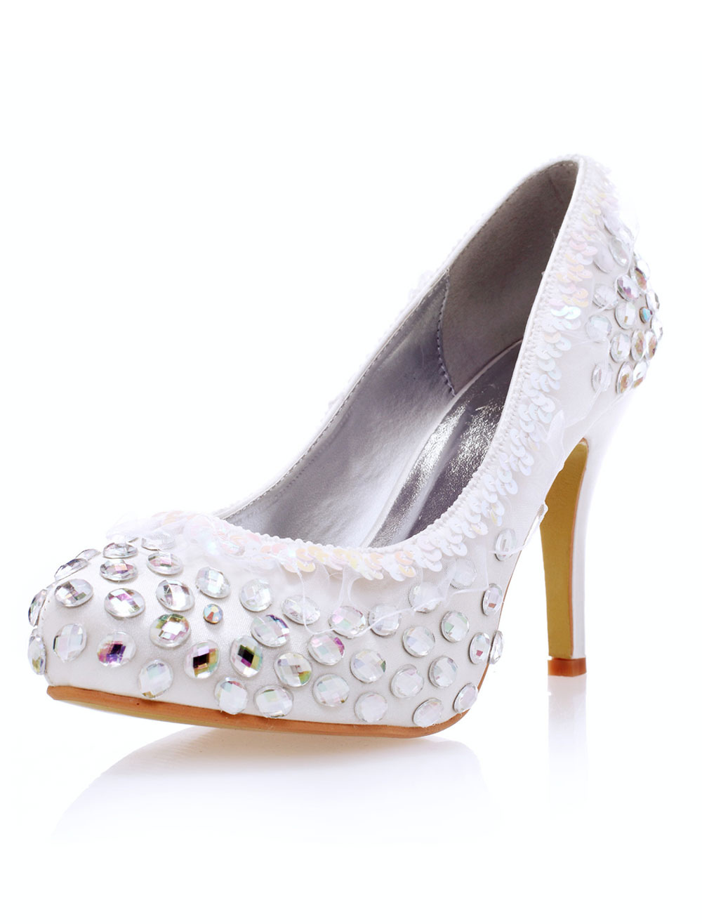 White Sheepskin Rhinestone High Heel Pumps - Milanoo.com