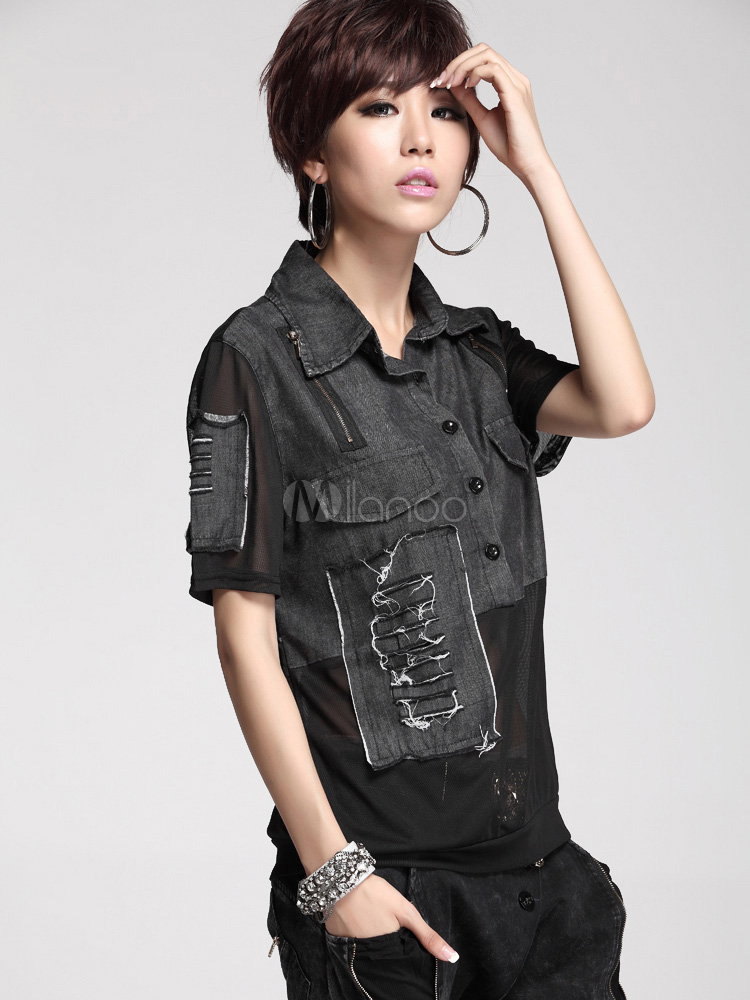 sheer denim shirt