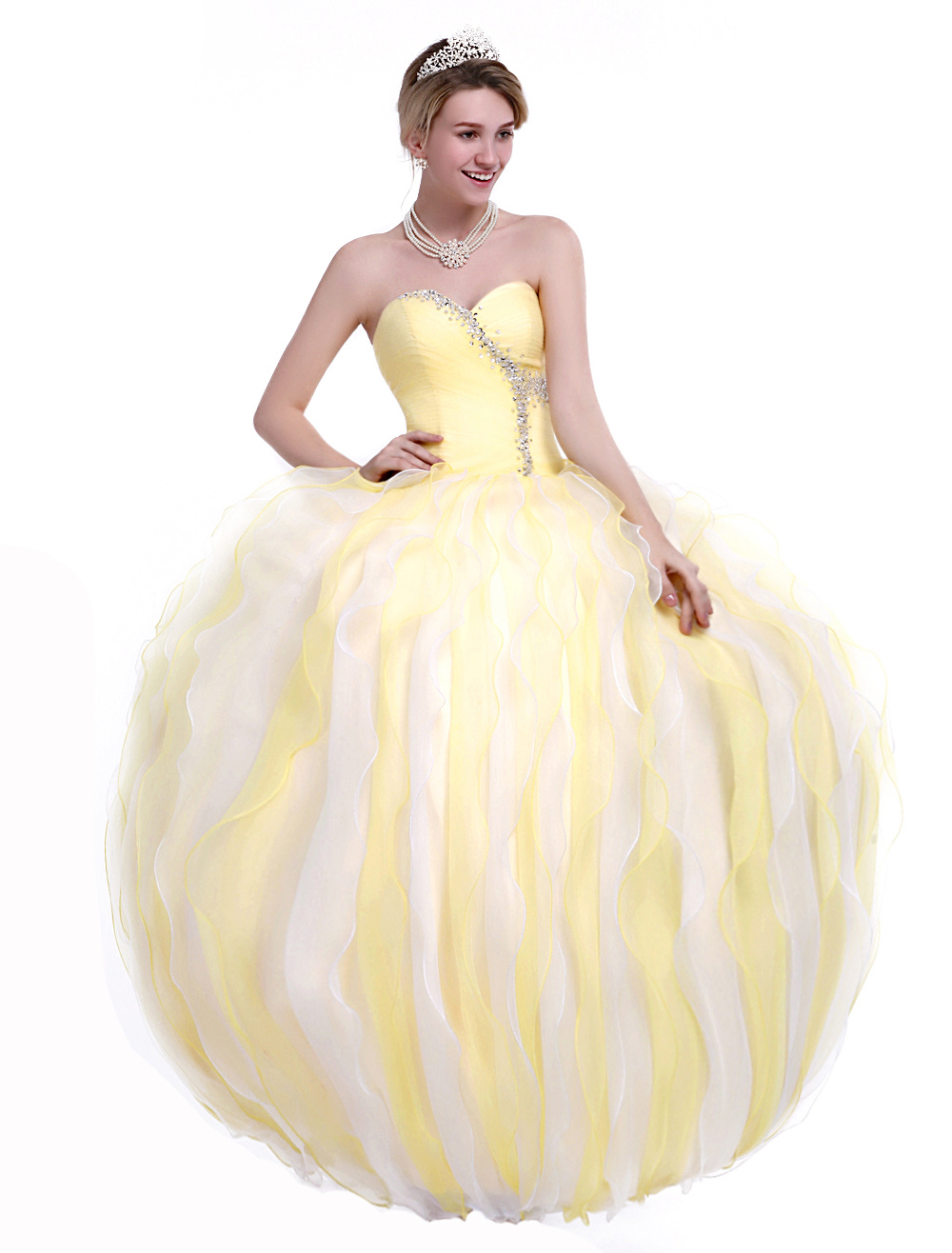 Cream Quinceanera Dress in Ball Gown Silhouette with Sweetheart Neck