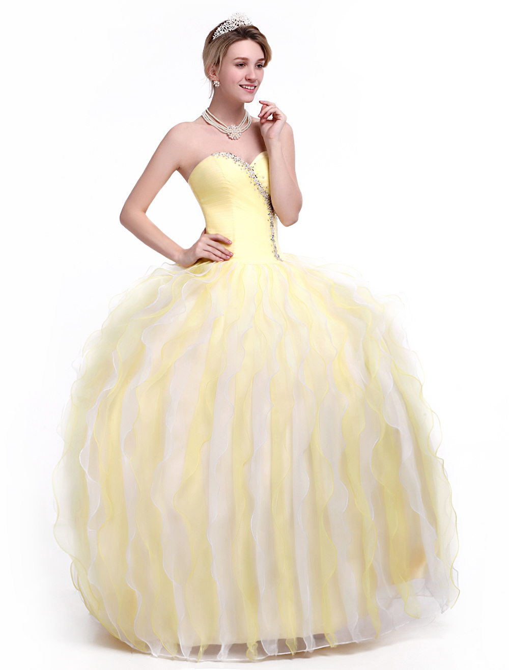 Cream Quinceanera Dress in Ball Gown Silhouette with Sweetheart Neck