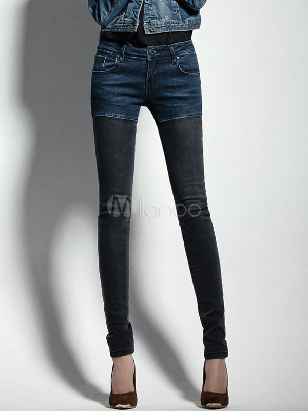Amazing Blue Two-Tone Blue Skinny Denim Womens Jeans - Milanoo.com