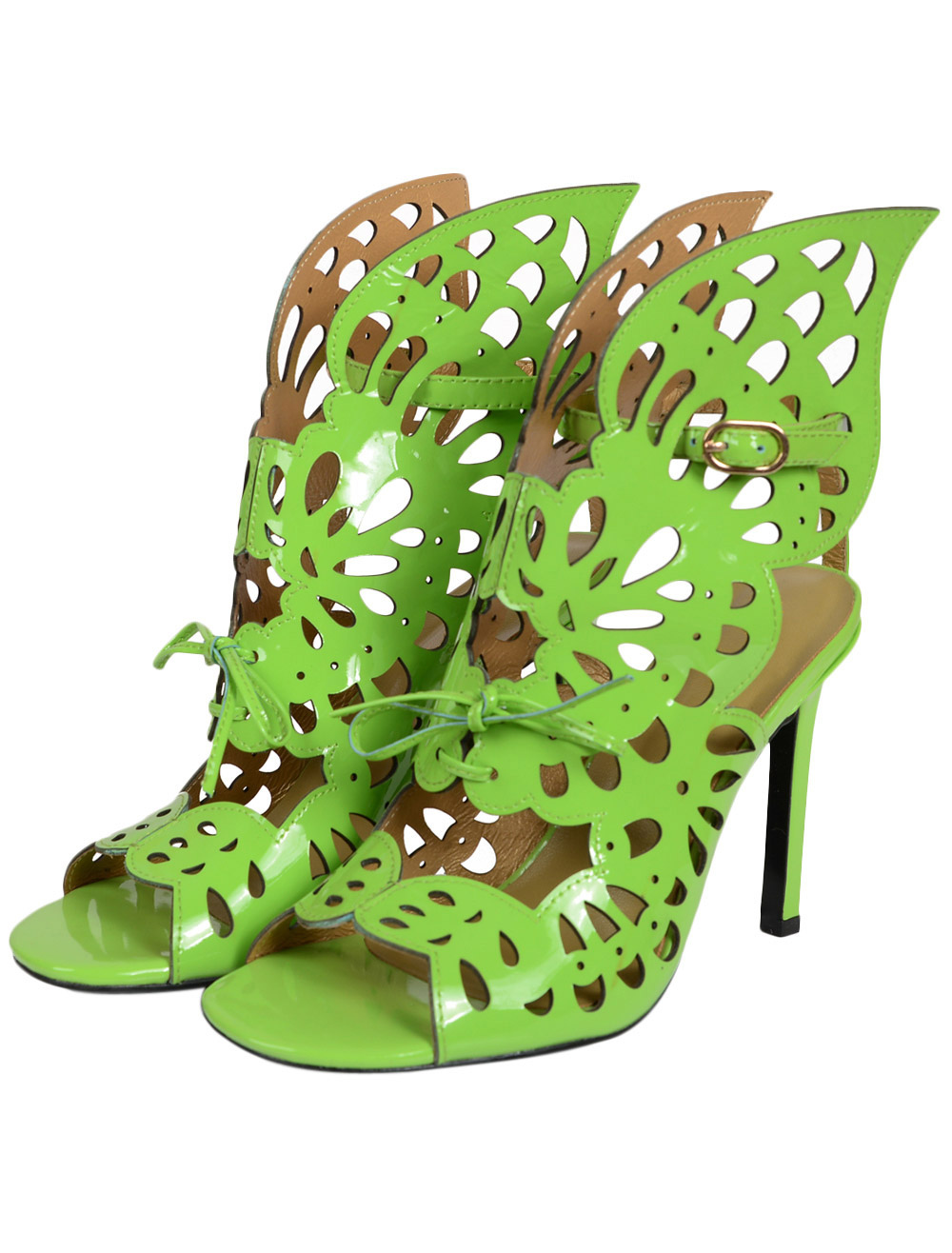 green patent leather heels