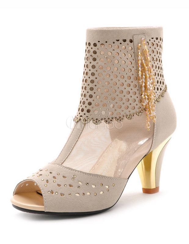 Peep Toe perforados gatito talón monograma ante Chic tacón botines para  mujer - Milanoo.com