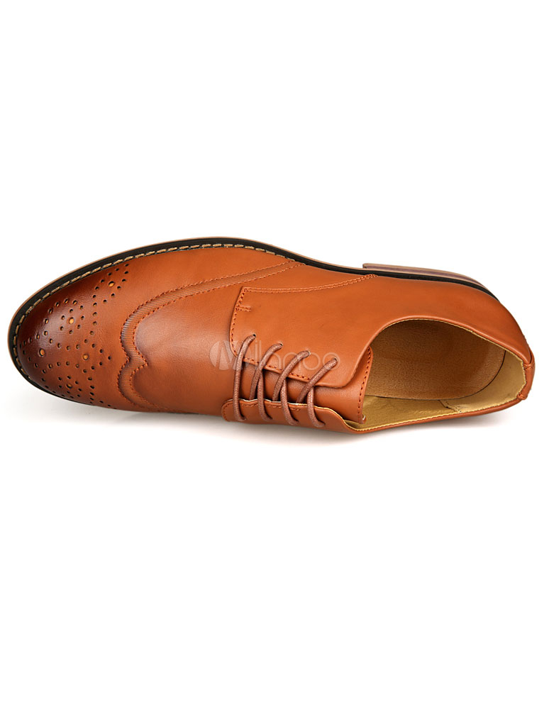 Quality Tan Round Toe Lace Up Leather Dress Shoes for Man