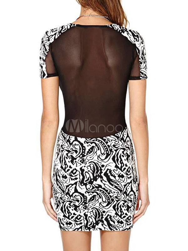 Semi-Sheer Textured Lace Short Dress