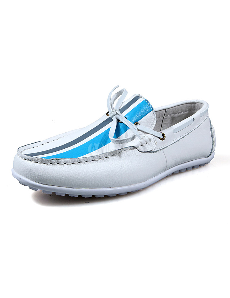 快適な白の牛革ストラップ付き迷彩スリッポン ローファー メンズ シューズ Milanoo Jp