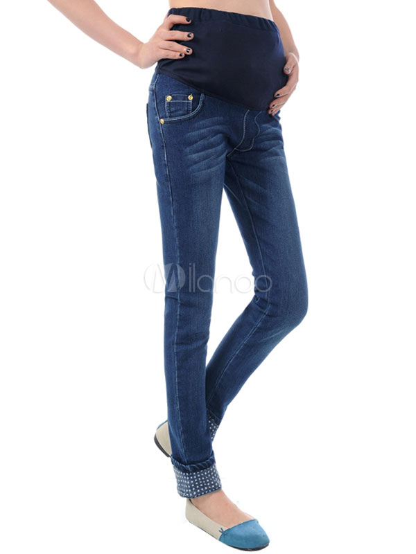 Casual Blue Distressed Straight Denim Jeans For Maternity - Milanoo.com