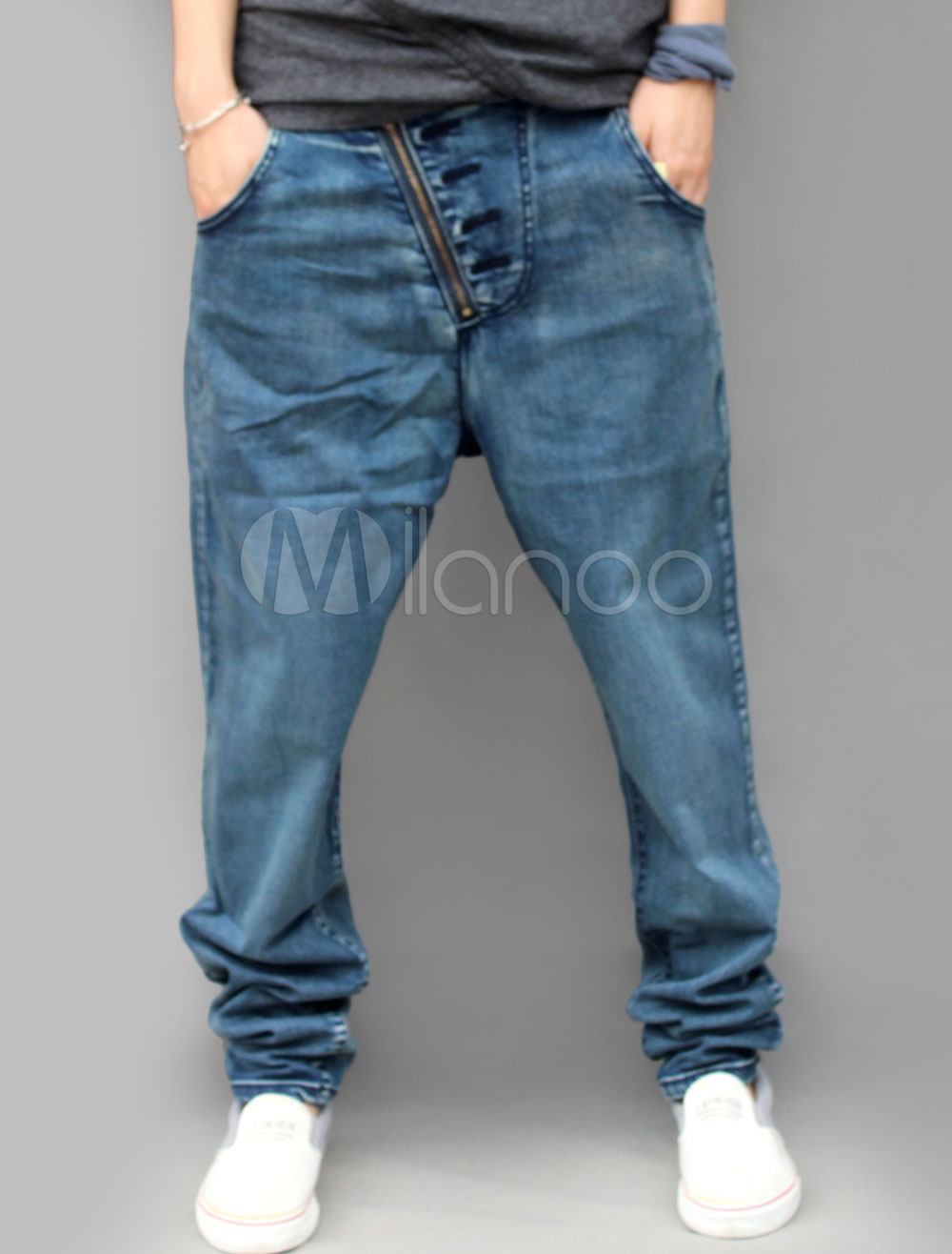 Handsome Blue Denim Wide Mens Jeans - Milanoo.com