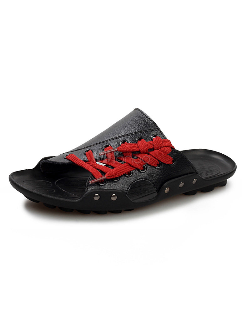 Slingbacks Black Grommets Micro Suede Upper Sandals For Men Slip-on ...