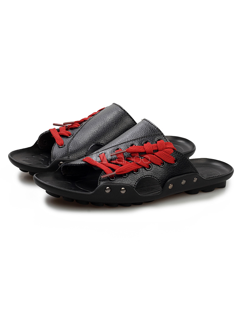 Slingbacks Black Grommets Micro Suede Upper Sandals For Men Slip-on ...