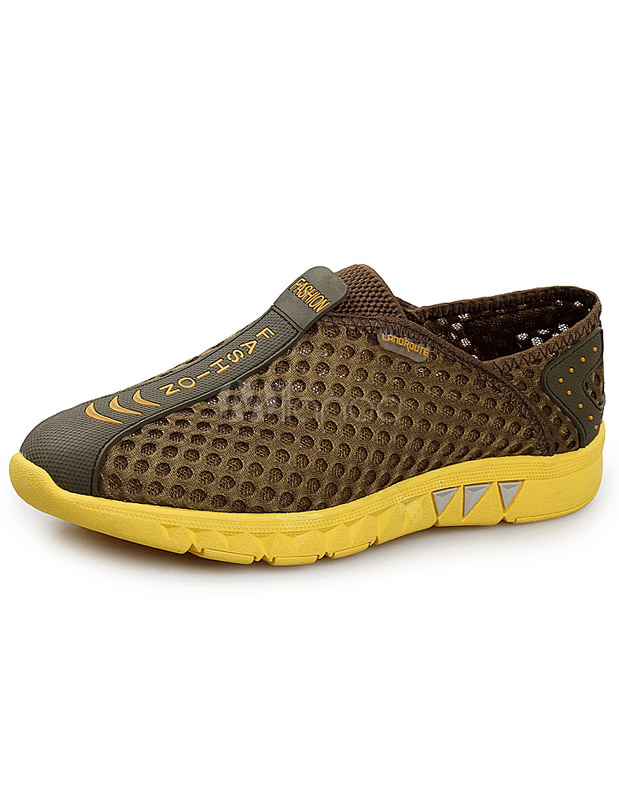 Hunter Green Mesh Cut Out Round Toe Chic Mans Athletic Shoes - Milanoo.com
