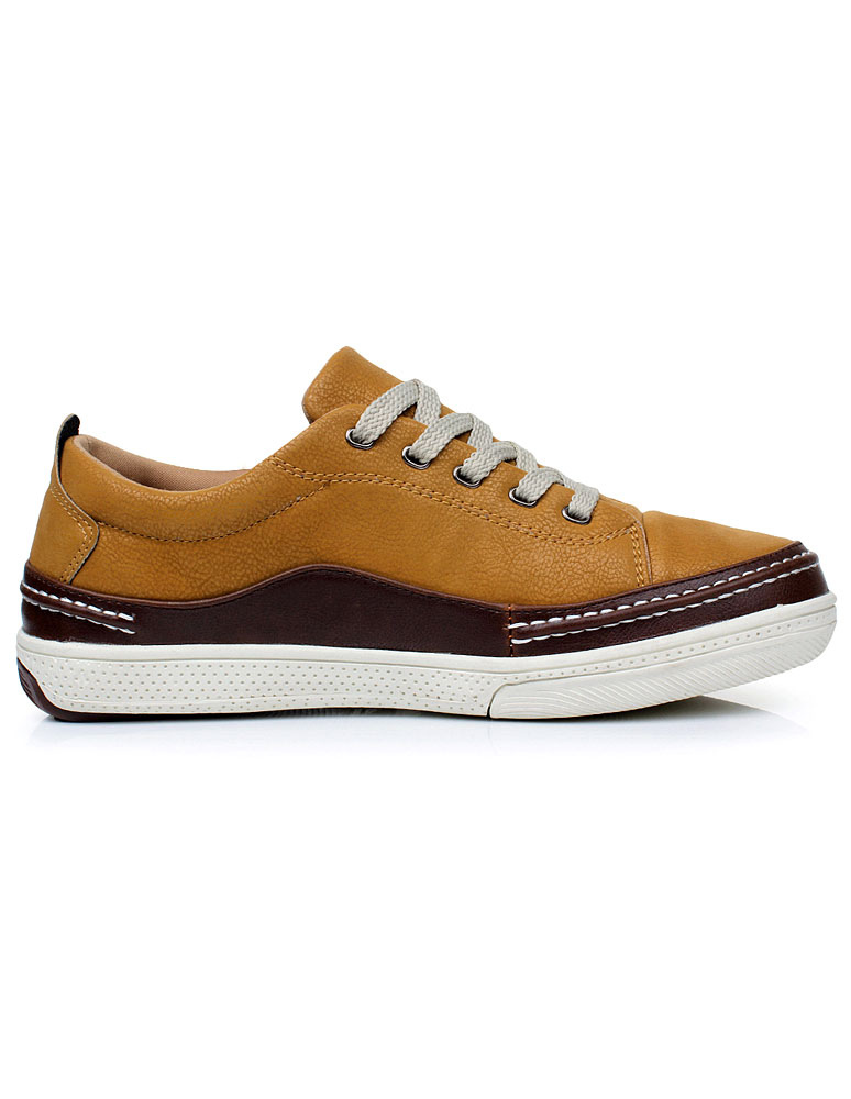 Yellow Strapped Round Toe Leather Lace Up Mens Casual Shoes - Milanoo.com