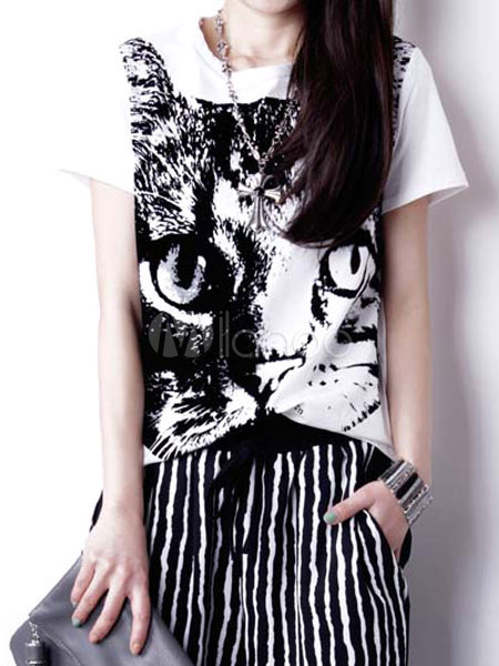 Animal Print Oversized Short Sleeves Scoop Neck Womens T-shirt