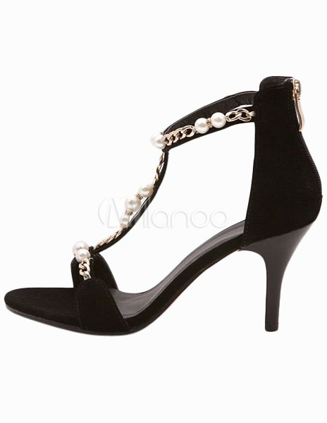 black flat sandals with pearls