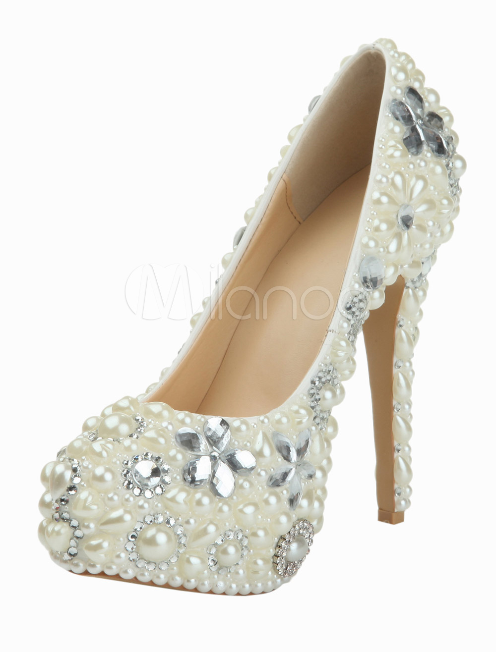 Womens White Stiletto Heel Patent PU Upper Platform Pumps - Milanoo.com