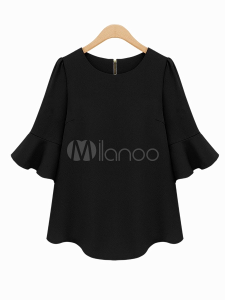 Half Sleeves Oversized Chiffon Stylish Blouse For Women - Milanoo.com