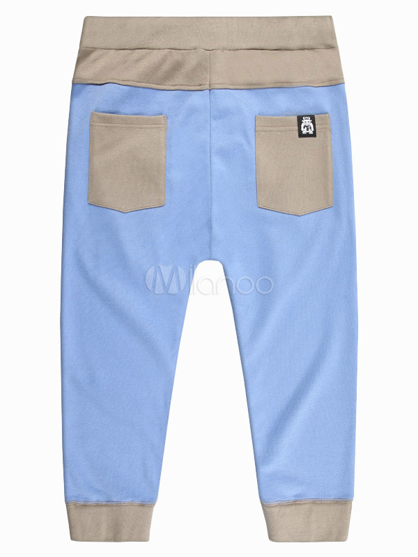 Light Sky Blue Logos Color Block Pure Cotton Sweatpants Pants For Men